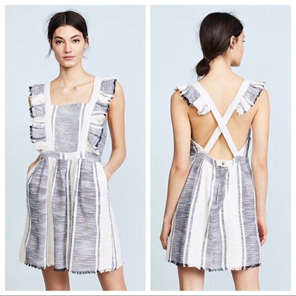 ANTHROPOLOGIE dRA Malibu Blue and White Apron Dress Size XS
